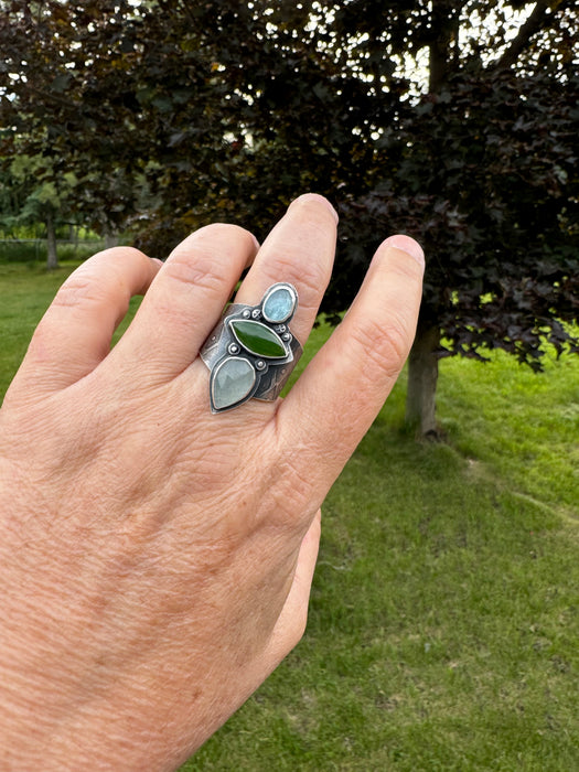 Statement Ring With Aquamarine and Montana Jade - size 9.5