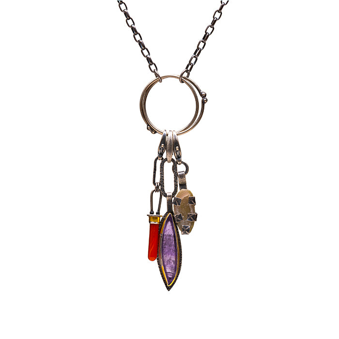 Carnelian, Amethyst and Geode Charm Necklace - Pieces Sold Separately - Sterling Silver + 24k Gold Leaf