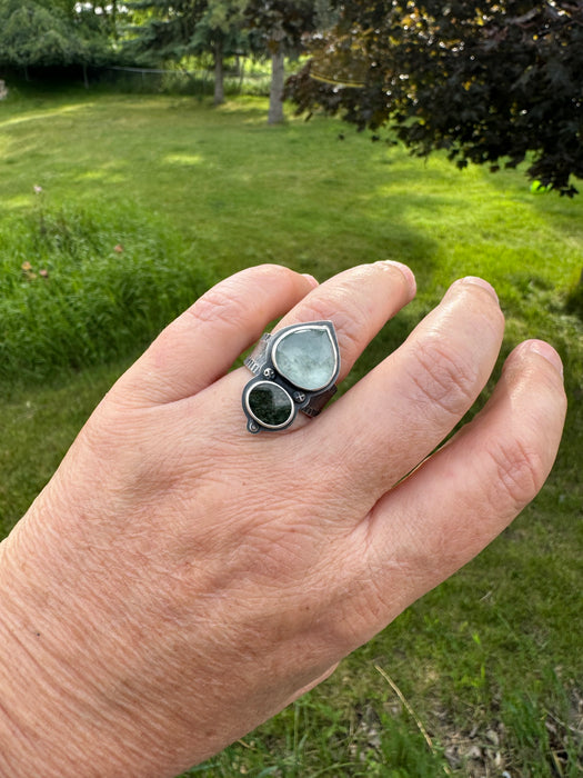 Statement Ring With Montana Jade and Aquamarine - size 8