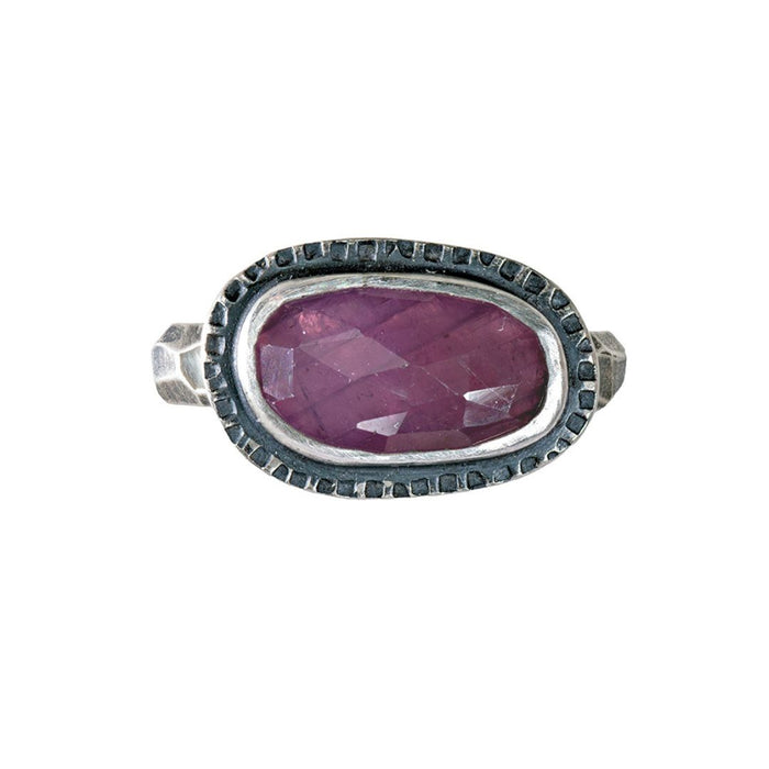 Rose Cut Ruby Ring - Sterling Silver - Size 8.25