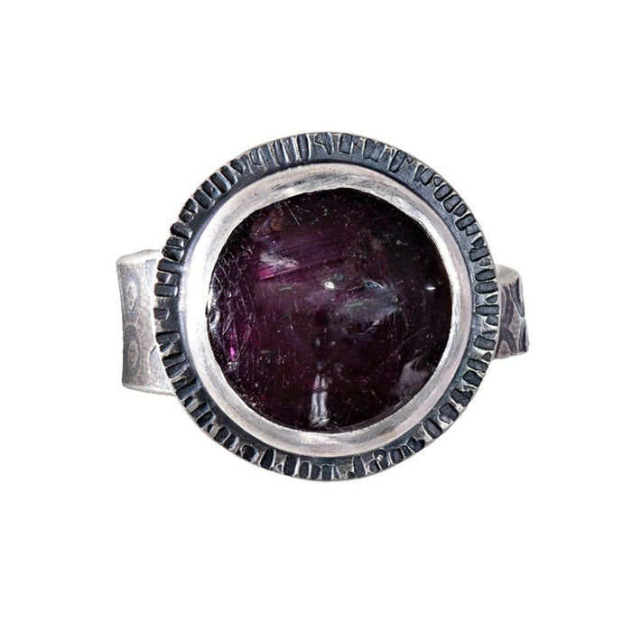 Chunky Rough Ruby Ring - Sterling Silver - Size 7.5