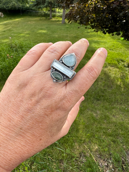 Statement Ring with Montana Jade and Aquamarine - size 9