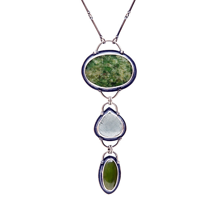 Three Stone Necklace with Montana Jade and Aquamarine