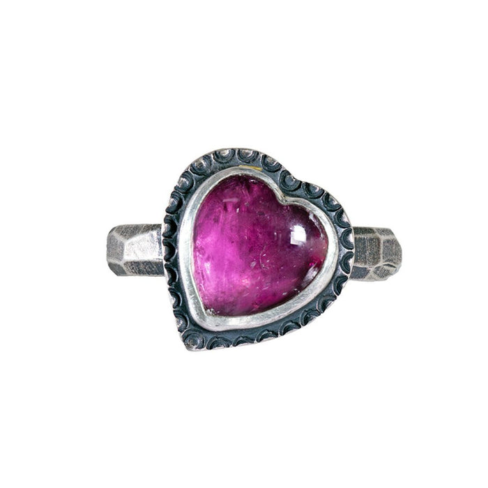 Pink Tourmaline Heart Ring - Sterling Silver - Size 7