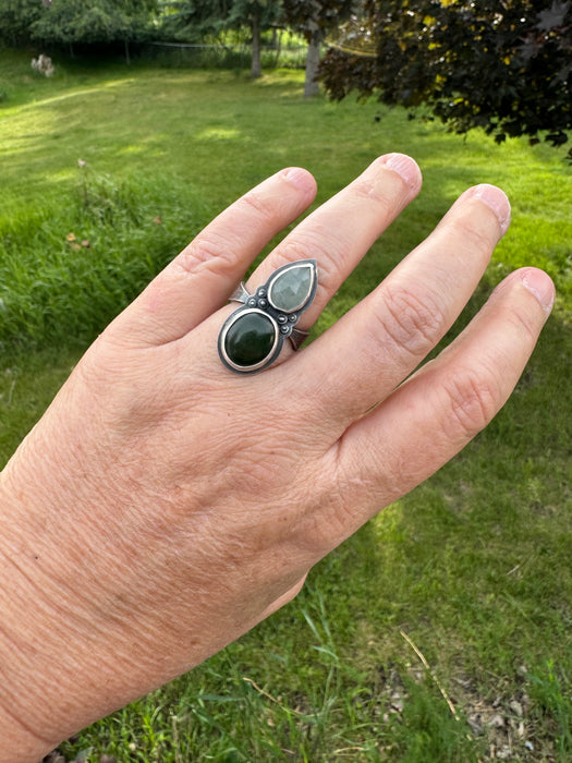 Statement Ring with Aquamarine and Montana Jade - size 8