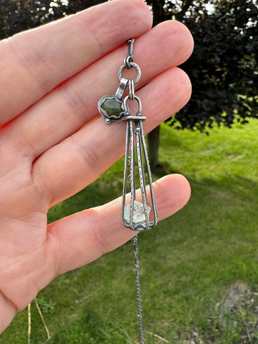 Cage Necklace with Montana Jade and Colorado Aquamarine