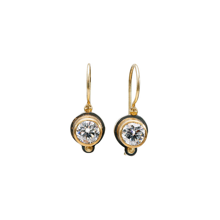 Diamond Drop Earrings - .75ct Each Stone - 1.5CT TW LG Diamonds - Sterling Silver + 22k Gold + 18k Gold