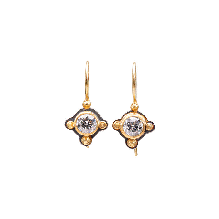 Diamond Drop Earrings - .5ct Each Stone - 1CT TW LG Diamonds - Sterling Silver + 22k Gold + 18k Gold