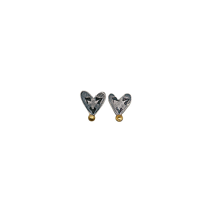 Heart Post Earrings - Sterling Silver + 18k Gold