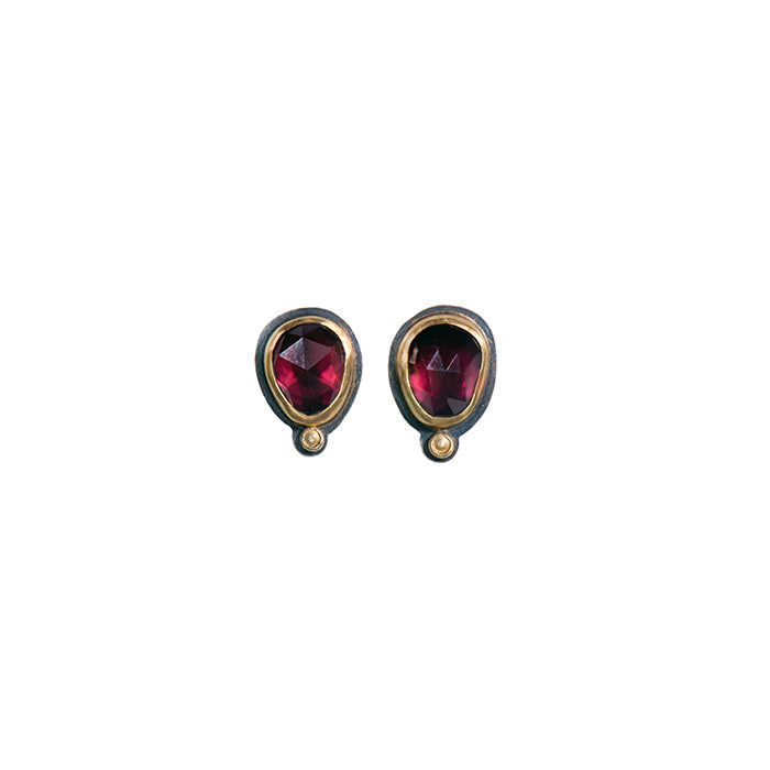 Garnet Post Earrings - Sterling + 22k Gold