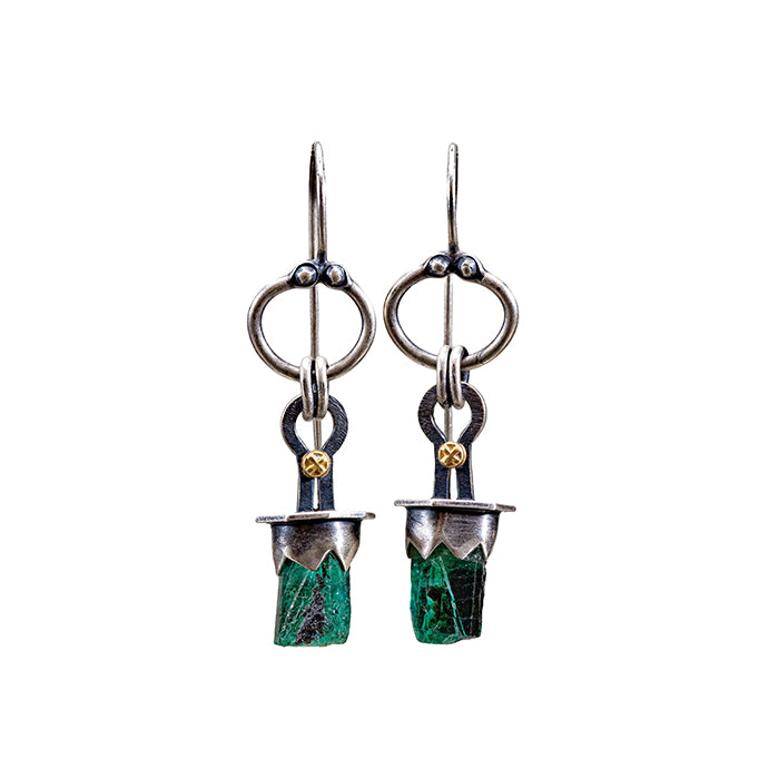 Emerald Crystal Earrings - Sterling Silver + 18k Gold