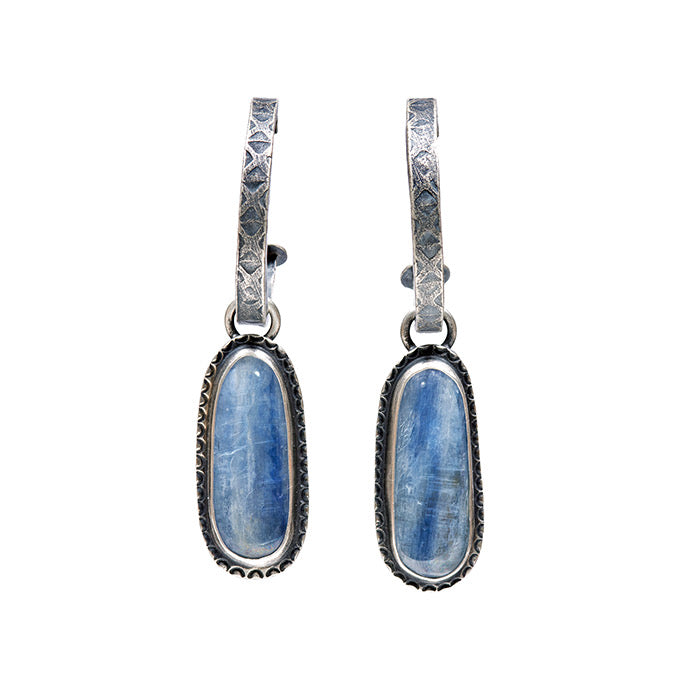 Blue Kyanite Charm Hoop Earrings