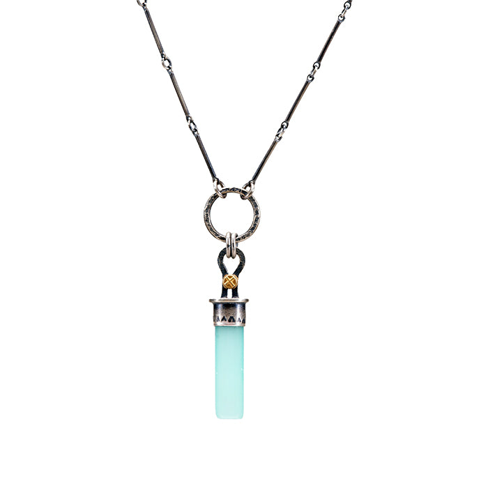 Aqua Chalcedony Necklace - Sterling + 18k Gold