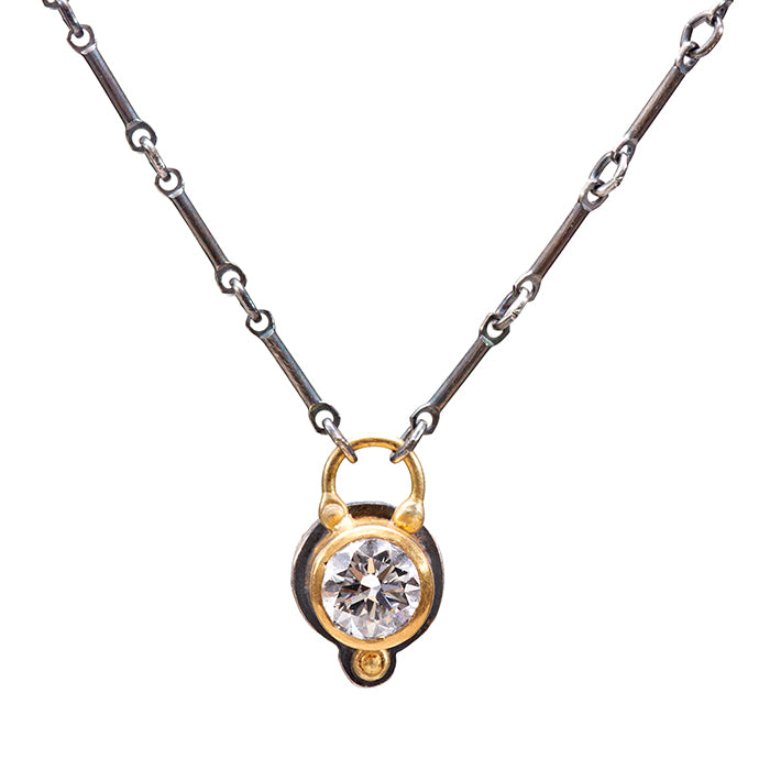 Diamond Necklace - .75ct TW LG Diamond - Sterling Silver + 22k Gold + 18k Gold