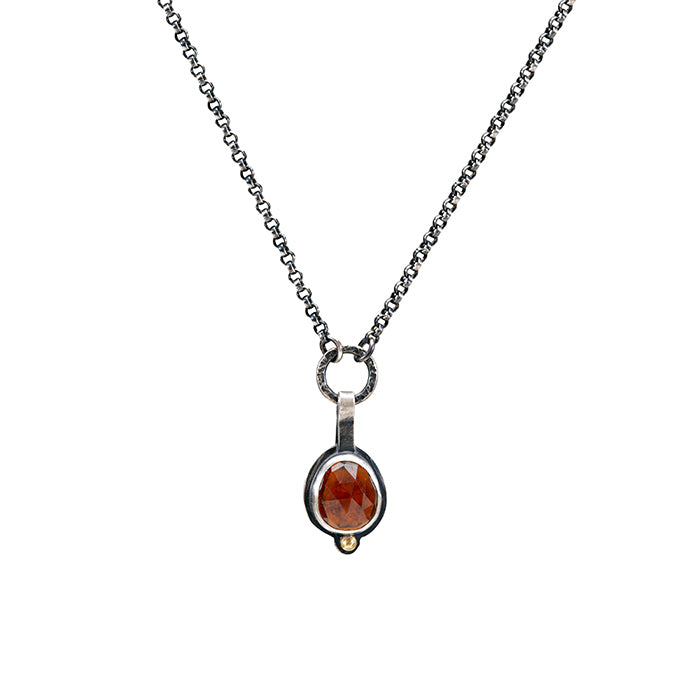 Rose Cut Spessartite Garnet Necklace - Sterling Silver + 18k Gold