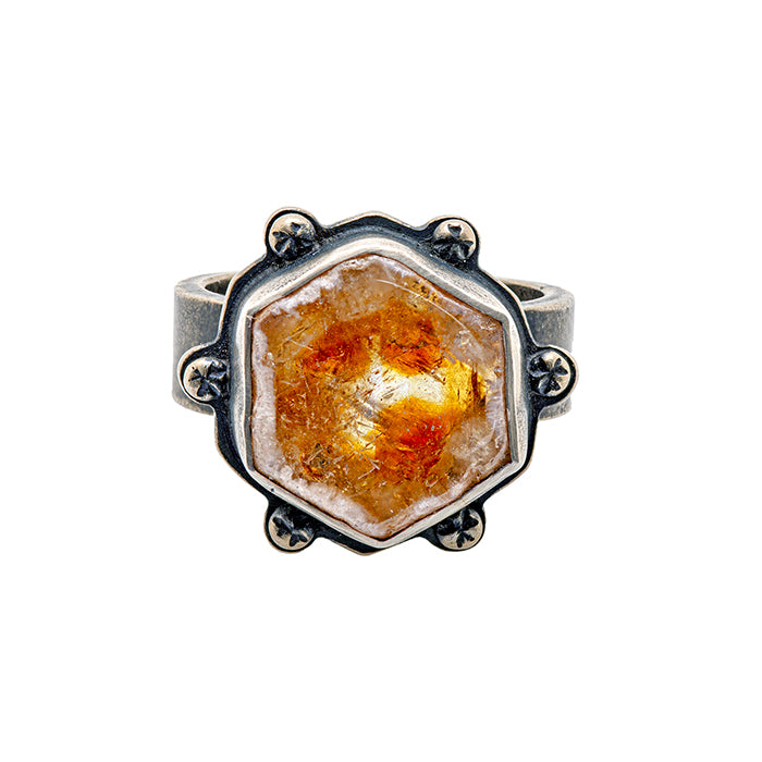 Rustic Citrine Slice Ring - size 8