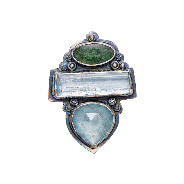 Statement Ring with Montana Jade and Aquamarine - size 9