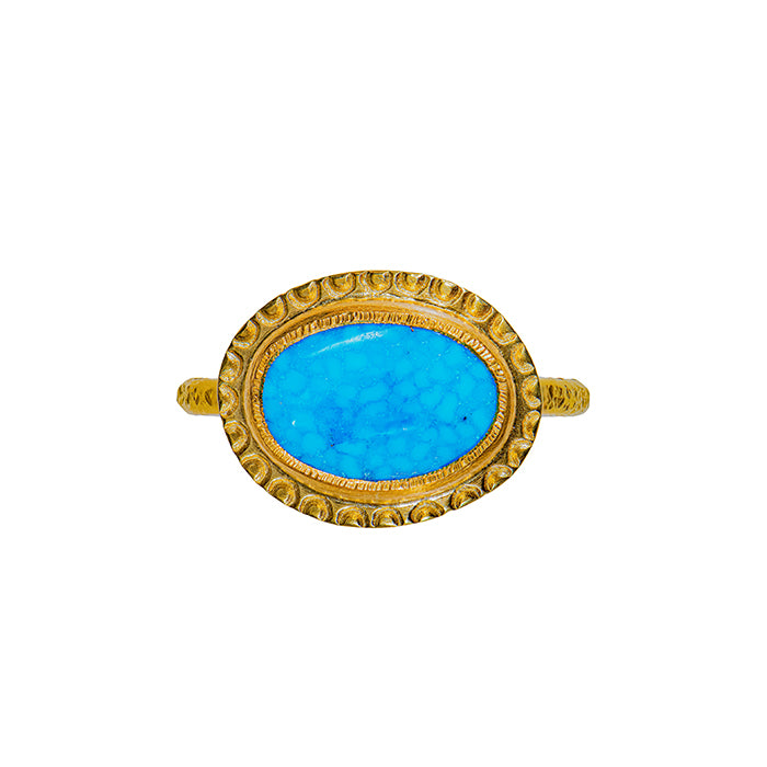 White Water Turquoise Ring - 18k + 22k Gold - Size 7.5