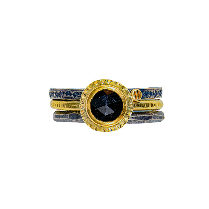 Black Diamond Ring - 18k + 22k Gold - Size 7 1/4 - Sterling Silver Stacking Rings Sold Separately