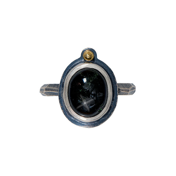 Black Spinel Ring - Sterling + 18k Gold