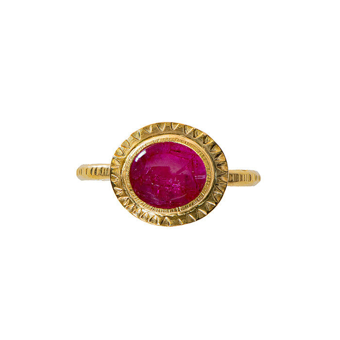 Natural Pink Ruby Ring - 18k + 22k Gold - Size 7.25