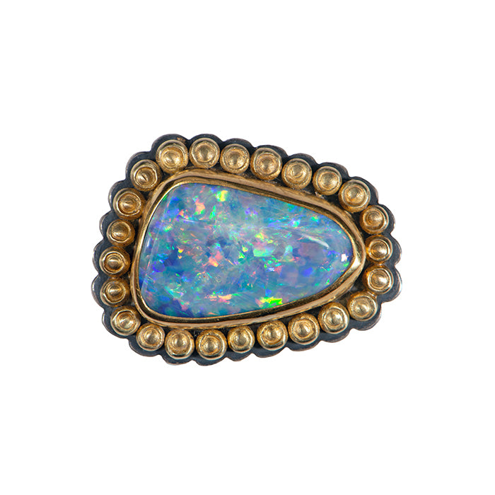 Clamshell Opal Ring - Sterling Silver + 22k + 18k Gold - Size 8