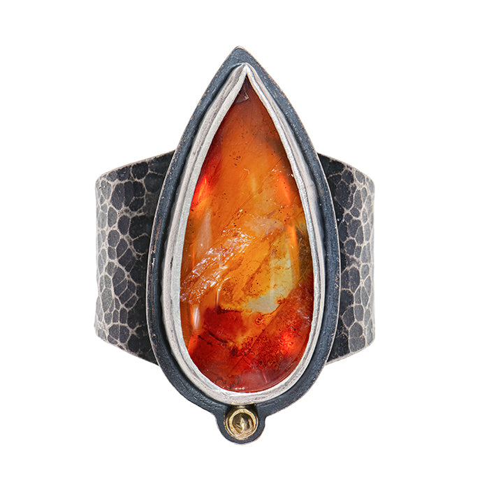 Quartz With Iron Oxide Ring - Sterling + 18k Gold